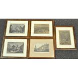 A selection of five engravings, including coloured examples, depicting Christ Church Westminster,