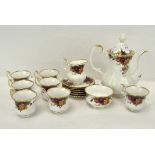 A Royal Albert "Old Country Roses" six piece coffee set, comprising cups, saucers, pot,