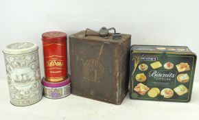 A selection of vintage tins, to include an early Shell oil can,