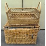 A large wicker hamper; together with a wicker basket,