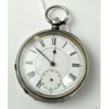 A silver half hunter pocket watch, engraved 1924 to the interior,