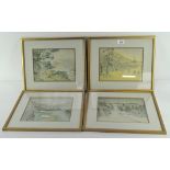 A group of four Japanese prints, each with character mark to bottom corner,