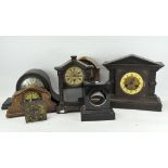 A collection of assorted clocks and cases, including mantle clocks, an inlaid example,