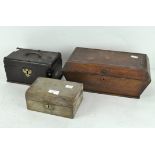 A group of three early 20th century wooden boxes, including a fitted jewellery box,