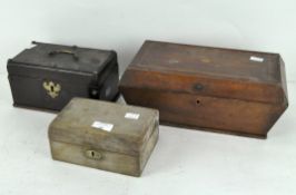 A group of three early 20th century wooden boxes, including a fitted jewellery box,