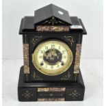 A late 19th/early 20th century slate mantel clock by Ansonia, with marble and gilt inlay,