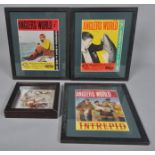 Three framed 1960's Fishing magazine covers and a framed set of lures