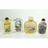 Four Chinese internally decorated snuff bottles, including storks, figures and landscapes,