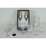 Assorted glassware, including six "Schott" wine glasses,