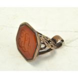 A rose gold coloured fob seal with cornelian insert, probably 19th century,