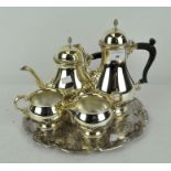 A Barker Ellis silver plated four piece tea set on tray