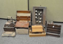 A selection of wooden boxes and letter racks, of various sizes,