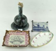 A selection of ceramics, to include a Sunderland lustre plaque (AF),
