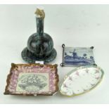 A selection of ceramics, to include a Sunderland lustre plaque (AF),