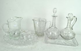 A selection of glassware, including cut glass dishes, decanter,