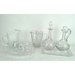 A selection of glassware, including cut glass dishes, decanter,