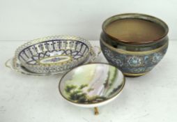 A Doulton Slater's Patent stoneware jardiniere, a Royal Worcester dish (AF),