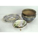 A Doulton Slater's Patent stoneware jardiniere, a Royal Worcester dish (AF),