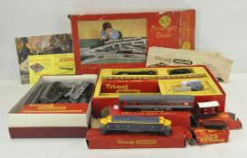 A collection of vintage Triang Hornby locomotives and track, including R1X Passenger train set,