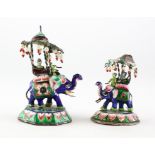 Two Indian enamelled and white metal-mounted model of elephants,