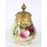 A Royal Worcester blush ivory lobed baluster pot pourri decorated with roses,