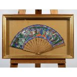 A Chinese Canton carved wood and painted paper fan, late 19th/early 20th century,