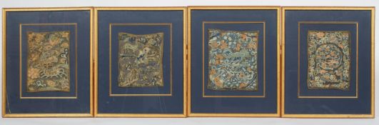 A set of four Chinese embroided silkwork panels, 19th century,