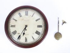 A 19th century mahogany wall clock, the 12" painted, domed dial possibly inscribed Jawlett/ Bristol,