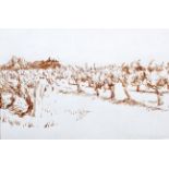 19th century Continental school, a pen and ink study of a Vineyard,