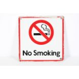 An enamelled 'No Smoking' sign, pierced for hanging, of square section,