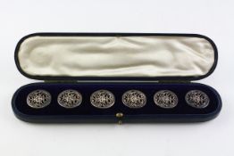 A set of six late Victorian silver pierced buttons, in fitted box, hallmarked for Birmingham,