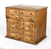 A Victorian pine twelve drawer plan chest, late 19th century,