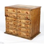 A Victorian pine twelve drawer plan chest, late 19th century,