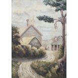 Early 20th century school, Country cottage on a lane, watercolour,