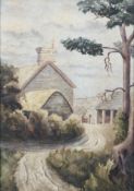 Early 20th century school, Country cottage on a lane, watercolour,