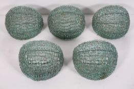 A set of five glass shard wall lights, 1970's, each of quarter spherical form,