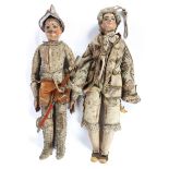Two large vintage Venetian marionettes, early 20th century, each with painted composite head,