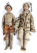 Two large vintage Venetian marionettes, early 20th century, each with painted composite head,