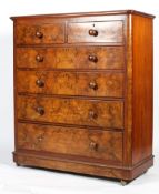 A Victorian walnut veneered chest of drawers, circa 1880,