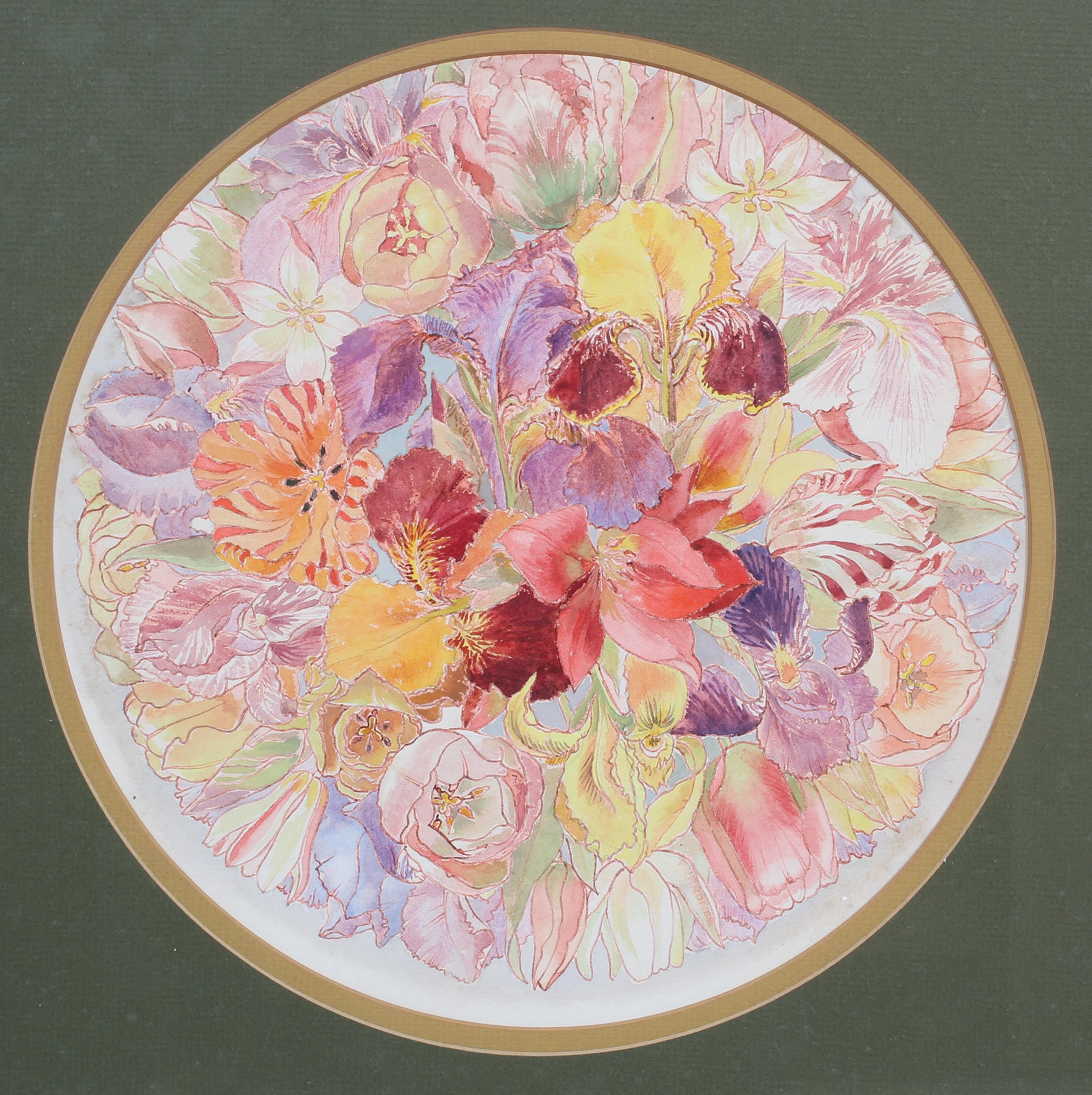 R Gardner, a pair of watercolours of bouquets of flowers, one with autumnal fruits and flowers, - Image 2 of 3