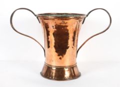 A large cooper two-handled flared cylindrical plant pot and liner, late 19th/early 20th century,
