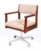 A mid to later 20th century office chair, in the manner of Hillcrest, with a teak frame,