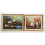 Constance Cooper, 'Camelias' and 'Spring Song', both oil on canvas, signed lower right, framed,