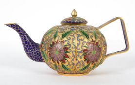 A Chinese cloisonne teapot and cover, of melon form,