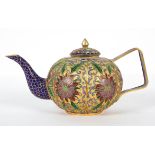 A Chinese cloisonne teapot and cover, of melon form,