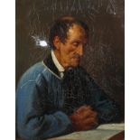19th century school, Man Reading, oil on canvas, framed,