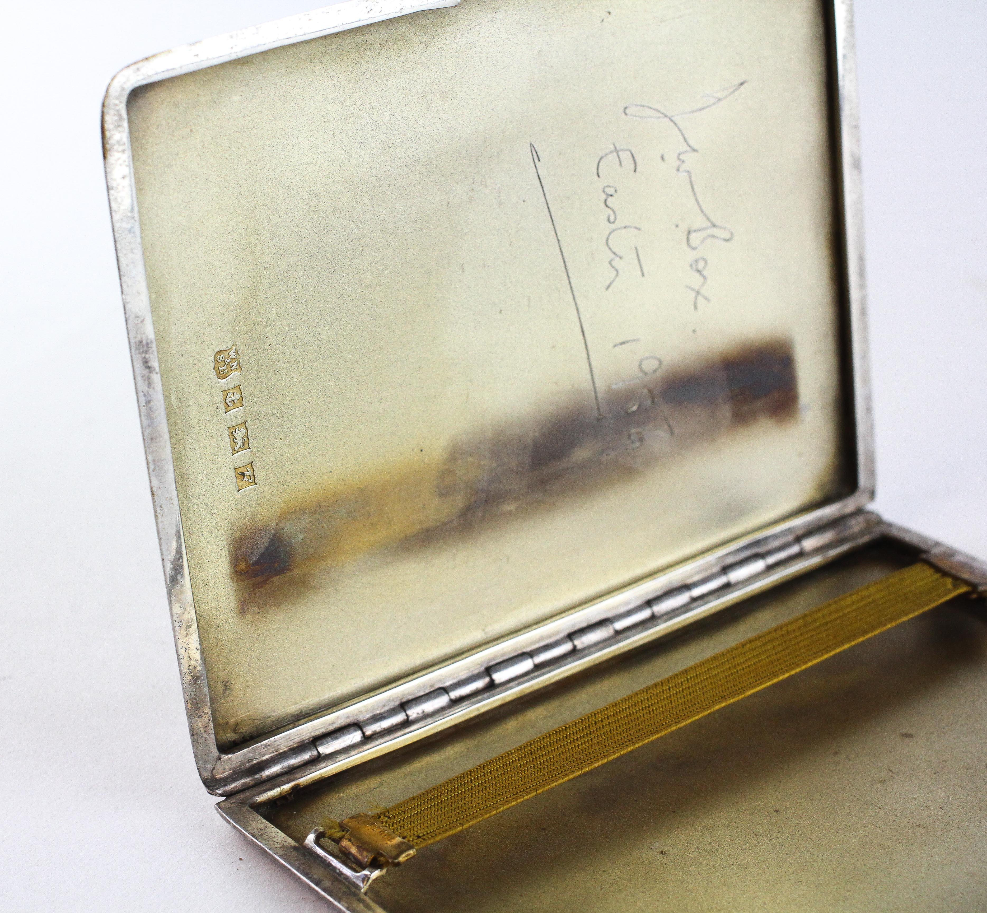 A mid century cigarette case of rectangular form with engine turned decoration throughout, - Image 2 of 2