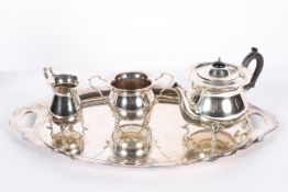 A Walker and Hall EPNS three piece tea set, on tray, stamped marks and numerals,