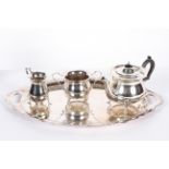 A Walker and Hall EPNS three piece tea set, on tray, stamped marks and numerals,