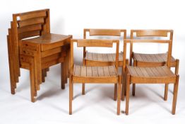 Eight Gordon Russell oak inter-locking church chairs, together with one similar,